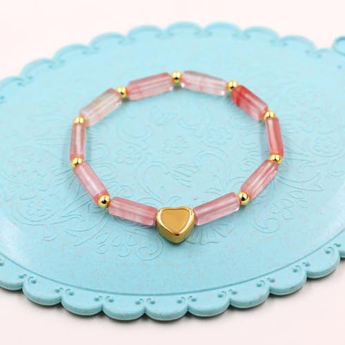 Image of Cuboid Love Elastic Bracelet, Crystal Energy Stone Anxiety Relief Yoga Jewelry for Women Male (Heart-shaped Charm Can Be Customized Name)