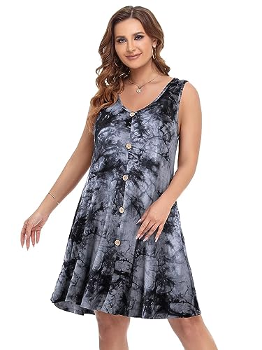 Image of BELAROI Summer Dresses for Women Beach Tshirt Sundress V Neck Casual Swing Tank Dress Swimsuit Cover Ups Pockets
