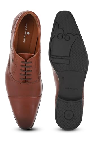 Image of Louis Philippe Men Premium Leather Breathable Lining Material Anti Slip with Heel TPR Sole Formal Oxford Shoes