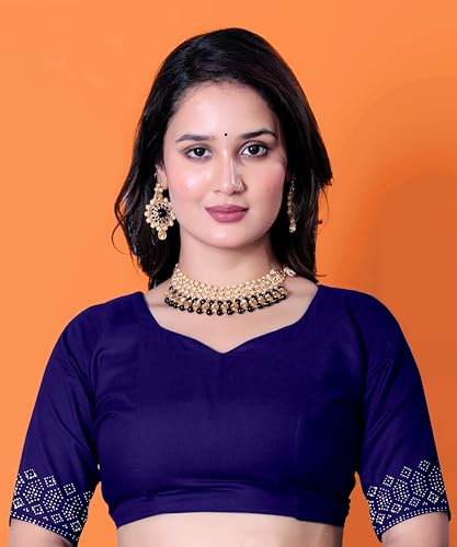 Image of FASHION Women's Trendy Banarasi Kanjivaram Navy Color Art Silk Saree with Blouse Material