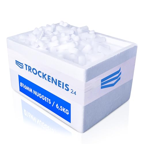 TROCKENEIS 24 - Trockeneis Nuggets 16mm (6,5 kg) für Nebeleffekte & Outdoor-Catering - Lieferung in sicherer Thermobox inklusive - [Bestellungen bis 11Uhr Lieferung bis zum nächsten Tag 18Uhr]