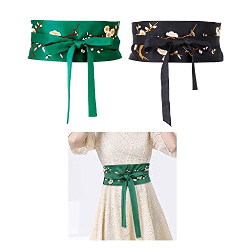 Women's Waist Belt Tie Belt Wrap Belt Girdles Embroidered Flower Wide Belt for Dresses Kimono Gown, Green, 235cm3