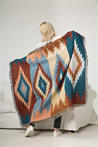 Peel Forest Tapisserie Plaid Tapis géométrique Afghan Jacquard Navajo Tribal Aztèque Kilim vintage Native American (127 x 152,4 cm) Cover