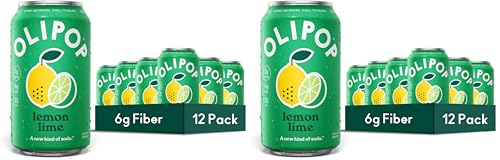 Image of OLIPOP Prebiotic Soda Pop,Lemon Lime,Pantry Pack Packed with Prebiotics,Fiber,and Botanicals,Gluten Free,Vegan,GMO Free,12oz,(Pack of 24)