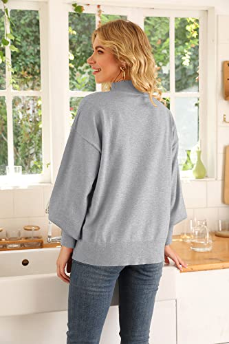 Image of WEACZZY Women's Sweater Mock Neck Long Lantern Sleeve Lightweight Knit Tops