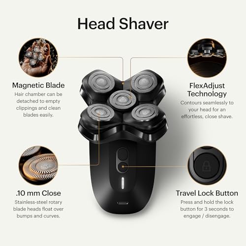 MANSCAPED® The Dome Shaver™ PRO Head Shaver for Bald Men – Five Rotary Blade Design with SkinSafe® & FlexAdjust Technology, Waterproof, USB-C & Wireless Charging Compatible with Travel Lock