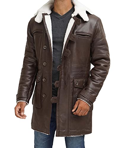 Image of fjackets Shearling Leather Coat Men - Real Lambskin Leather Jackets Mens Sherpa Lined Winter Casual Fur Coats Outerwear