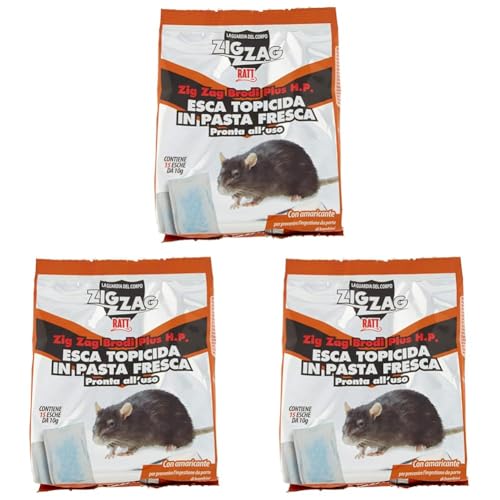 ZIG-ZAG, Ratt Bordi Plus, Insetticida per Ratti, Esca Topicida, Esche per topi pronta all’uso, Uso Esterno Interno Casa, Disinfestazione per roditori, Azione immeditata, 15 esche da 10 g