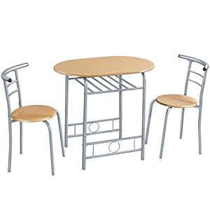 Yaheetech Eetkamergroep, 3-delig, eettafel met 2 stoelen, zitgroep, keukentafel met legplank, houten tafel, balkontafel…