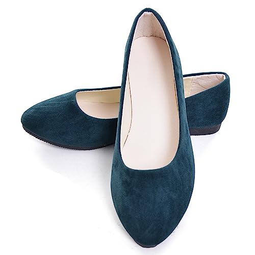 Dear Time Women Casual Flat Shoes Comfortable Slip on Pointed Toe Ballet Flats Dark Green US 7.5