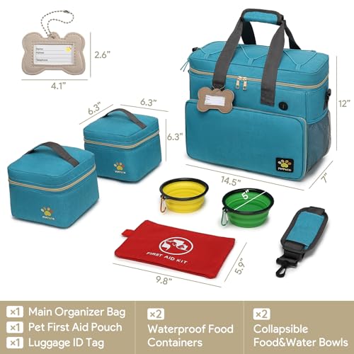 Dog Travel Bag for Traveling| Week Away/Overnight Dog Travel Accessories with Multi-Function Pockets|Pet Travel Set for Dog and Cat|Ideal Dog Diaper Bag and Dog Travel Kit(Sea Blue) - Image 3