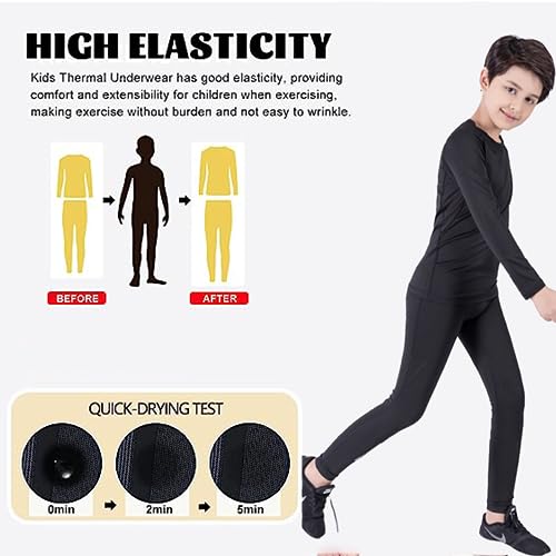 Startseite Kids Base Layer - Athletic Kids Thermal Long Sleeve Top and Leggings Compression Set for Sport Football Basketball Ski （Black, Size 28 - Image 3