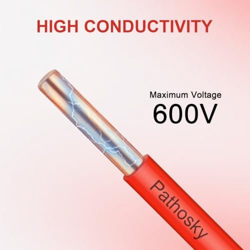 Pathosky THHN Wire 10 AWG 200FT Solid Oxygen-Free Pure Copper Conductor with Nylon Coating PVC Jacket, 600V 90℃ Rated THWN-2 Cable for Commercial Industrial Residential UL Listed(10 Gauge Red) — view 4