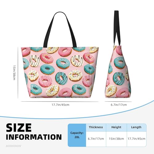Waterproof Sandproof Beach Bag Blue Pink White Donut Print Swim Large Tote Pool Bag For Women With Zipper3