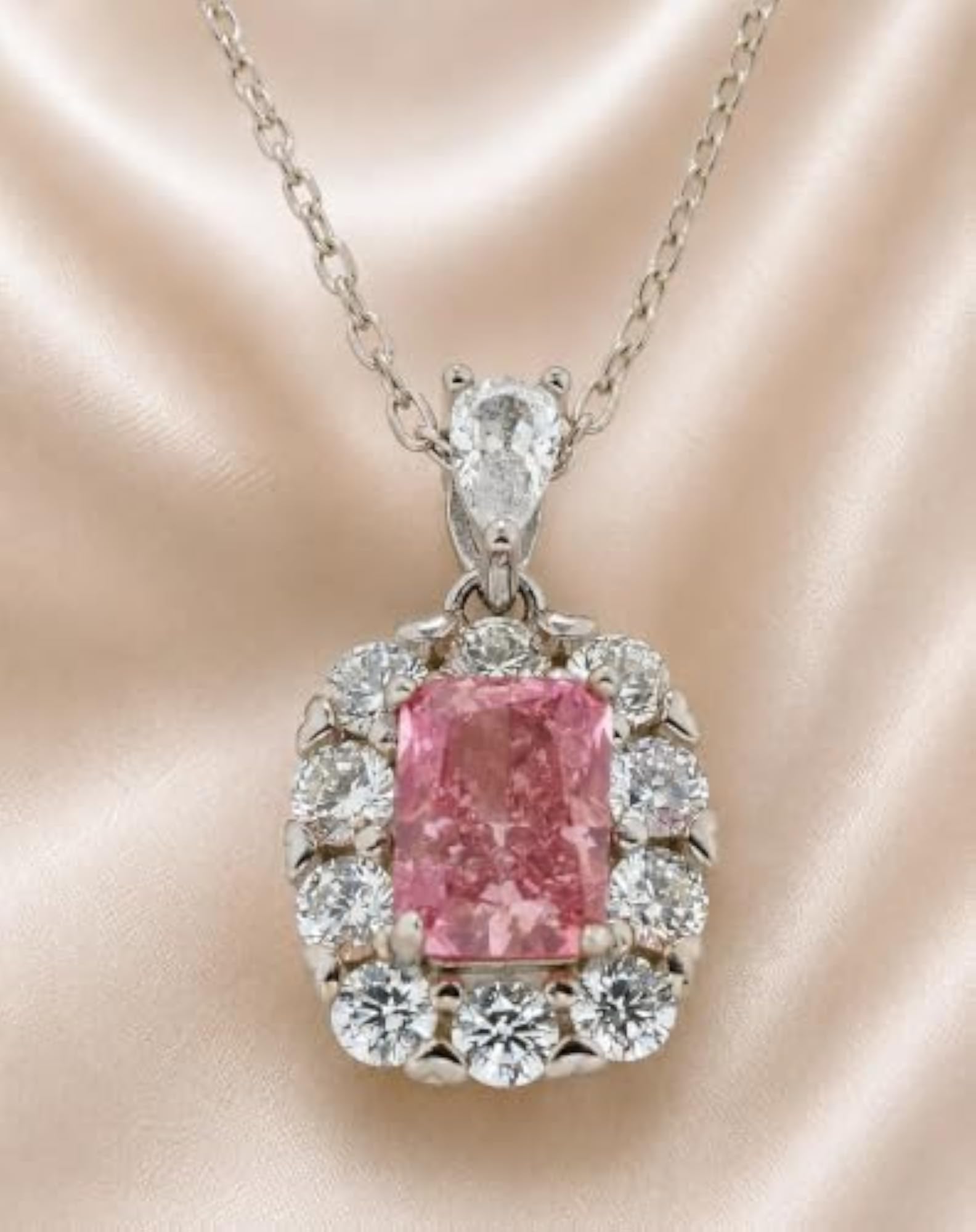 Women's Affinity Sakura 925 Silver Rhodium Necklace, Blush Pink