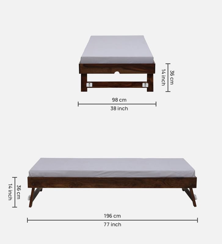 Image of Sheesham Wood Single Size Bed Without Storage | Wooden Single Bed Cot Palang Furniture for Living Room Bedroom Home and Hotel (Provincial Teak Finish)