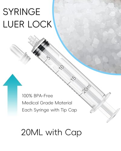 Image of 20ml Luer Lock Syringe without Needle - 20cc Plastic Syringes, Sterile, Individually Sealed, Pack of 10