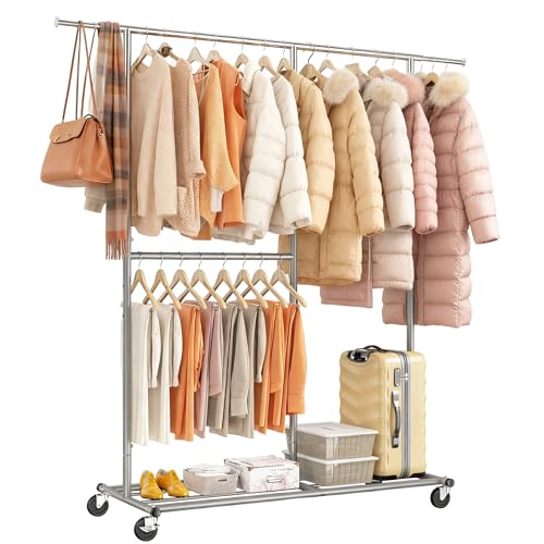 REIBII Clothes Rail, Clothes Rack, Heavy Duty Clothes Rail on Wheels, Clothes Rails for Bedroom, Black Clothing Rail with Extendable Hanging Rail, Adjustable Width 110-150cm, 136kg Capacity - Image 9
