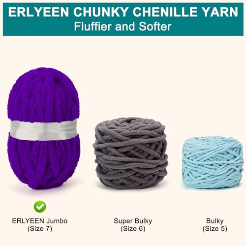 ERLYEEN Chenille Chunky Yarn Super Bulky Soft Thick Fluffy Jumbo Giant Washable Polyester Big Yarn DIY for Arm Knit Blanket Cushion Bed Sofa Home Decor,Purple,0.55LB by ERLYEEN - Image 4