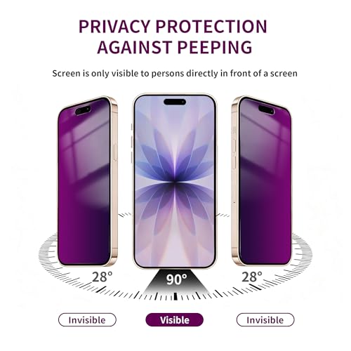 Image of 2 Pack Privacy Screen Protector for iPhone 17 Tempered Glass 6.3'' Private Saver Anti-Spy Eye Protection Anti-Scratch Full Coverage No Bubble