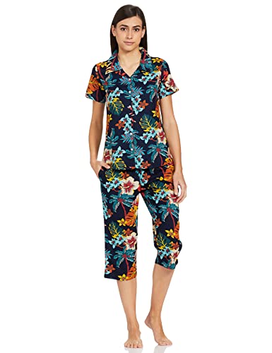 Image of Longies Women's Rayon Capri Nigh Suit Regular Set (LGRCSSYV001 Blue025 2XL)