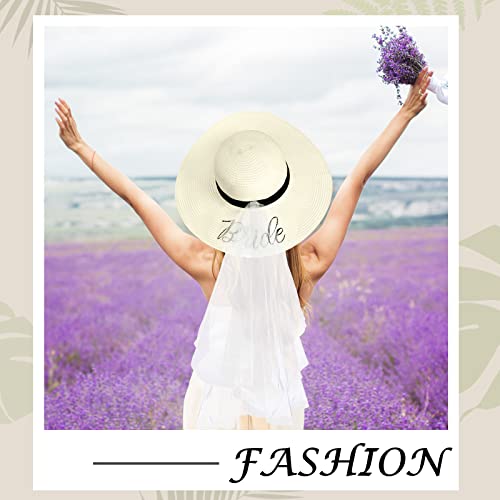 Bride Floppy Sun Hat Adjustable Beach Women's Sun Hats And White Bridal Veil Wedding Veil For Women And Girls #TOP4
