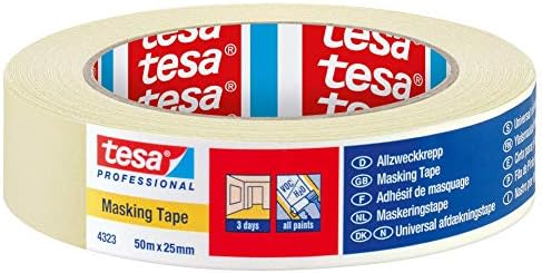 tesa 4323 Indoor Masking tape for painting and decorating - 3 Day residue free removal, 50 m x 25mm - 1 roll