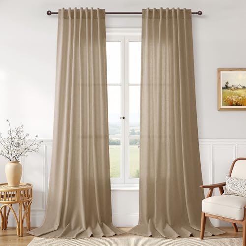 Image of Joywell Extra Long Linen Curtains 120 Inches Long for Living Room Sand