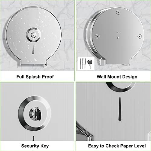 Brushed Stainless Steel Paper Towel Dispenser Wall Mount, Tobefort Commercial Jumbo Toilet Paper Dispenser, 9 Inch Roll With 2.5 Core, Toilet Paper Holder Bath Tissue Dispenser Lock Key… #TOP2