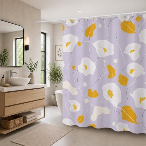 Rideau douche en polyester avec ourlet lesté stable et 12 crochets