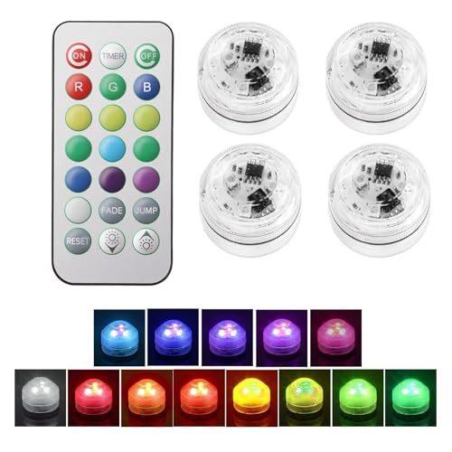 kcrnw 4 PCS Mini Submersible LED Lights with Remote Control New Year Waterproof Underwater Adjustable RGB Colors Lights Changing Tea Lamp for Vase Wedding Ponds Pools Aquarium Party Decoration