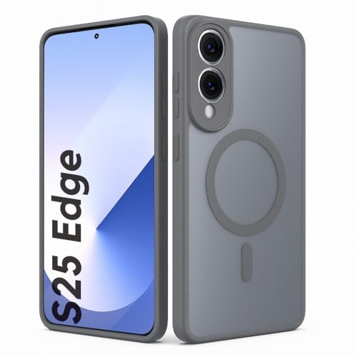 Image of Frosted Slim Matte Military Grade Drop Protection Frosted Lightweight Case Cover Compatible with Samsung Galaxy S25 Edge 5G (2025) (Translucent Grey with MagSafe)