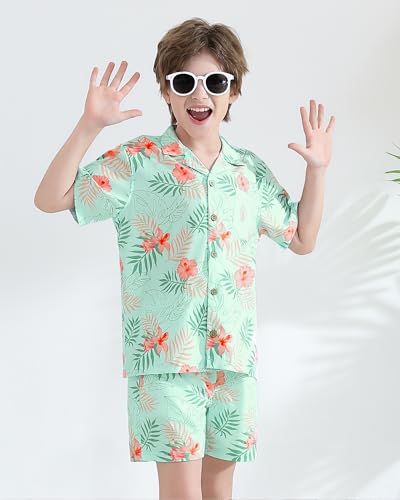 Angel season Boys Hawaiian Button Down Shirts And Short Sets Kids Summer Outfits Swim Set Boys Swim Trunk Short Sleeve2
