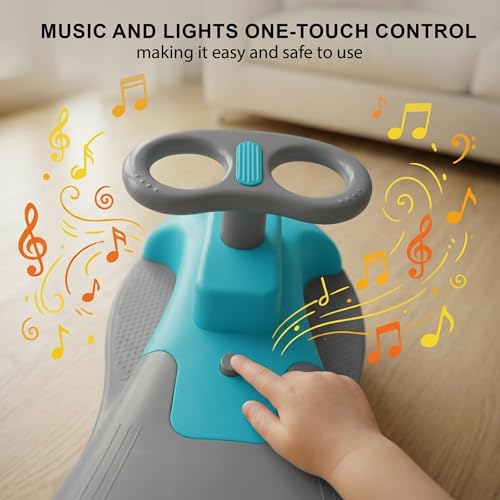 Image of Baybee Zygo Swing Car for Kids | Twister Push Ride on Baby Car with RGB Light & Music | Magic Car for Kid with 360 Steering & Backrest | Kids Car for 2-5 Years Boy Girl (Blue)