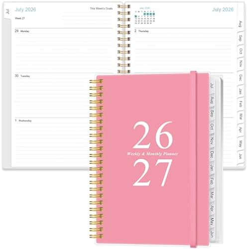 2026-2027 Planner - A5 Weekly & Monthly Planners Spiral Bound, July 2026 - June 2027, 2026-2027 Planner with Flexible Cover, Tabs, Inner Pocket, 6.4" x 8.5", Pink