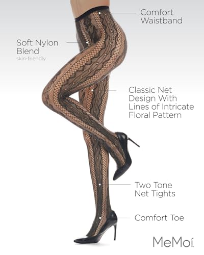 Image of MeMoi Women's Linear Floral Netted Nylon Tights