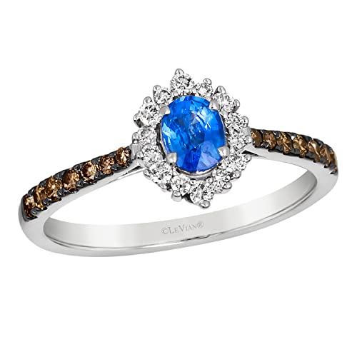 LE VIAN 1/3 Carat White and Chocolate Diamond Halo Ring for Women I 14k Gold Ring for Her w Oval Green Emerald Blue Sapphire or Red Ruby (Fancy Brown, 0.35 cttw) Anniversary Promise Band Size 4 to 102