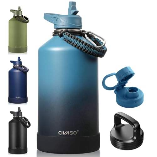 Image of CIVAGO Gallon Insulated Stainless Steel Water Bottle With Straw and 3 Lids