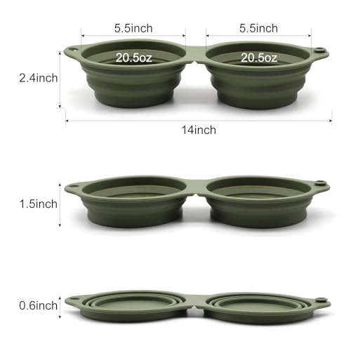 SLSON Hundenäpfe Faltbare Integrierter Reisenapf ohne Plastikrand 2 in 1 Haustierfutter Schüssel für Wandern Camping, Grün