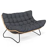 SWITTE Outdoor Papasan Loveseat, Oversized Double Wicker Egg Chair with Cushion,...
