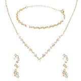 FdcLixuvol Gold Prom Jewelry Sets Rhinestone Necklaces Bracelets Earring Set Sparkly Crystal Prom Accessories Non Tarnish Formal Elegant Pendant Stud Bridal Wedding Jewelry Set Bridesmaid Costume