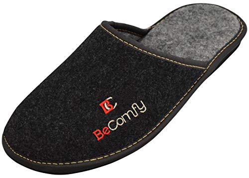 BeComfy - Zapatillas de Fieltro para Hombres Fabricadas con Zapatillas de Fieltro Natural con Suela de Goma Muy Ligeras marrón Crema Gris (45 EU, Negro BeComfy 2)
