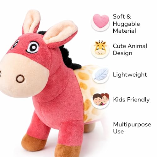 Image of Pink Donkey Soft Toy for Kids, 25 cm Plush Stuffed Animal, Cute Soft Toy for Boys and Girls, Huggable Gift Toy, Pink