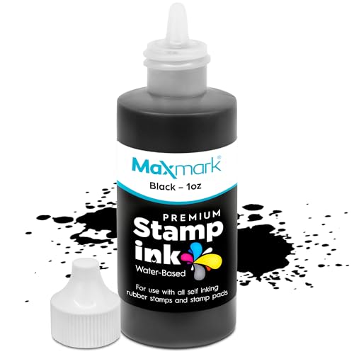 MaxMark Premium Refill Ink with Control Tip Bottle for Self-Inking Stamps, Black Color - 1 oz.