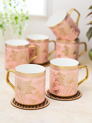 Image of Clay Craft Fine Ceramic Gold Printed Coffee /Tea Cups Set of 6-200 ml Each, Ceramic Tea Cups, Tea Cup Set of 6, Mugs for Coffee, Cups Set of 6, Ideal for Gifting, Perfect for Home and Office