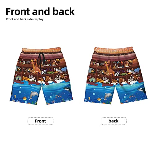 Boys Swim Trunks Quick Dry Casual Board Shorts Beach Pants for 7-20 Years-Animals On Noah's Ark2