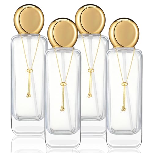 Gandeer 4 Pcs 4oz Luxury Glass Bottles with Pump Glass Toner Bottle with Gold Chain Perfume Spray Bottle Travel Lotion Vial with 2 Plastic Pump Head 2 Spray Head for Cosmetic Toner(Clear)