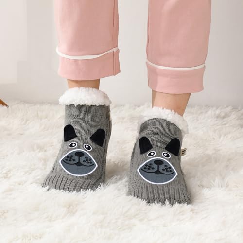 Image of ZYZX Cute Dog Slipper Socks for Women with Grips,Fuzzy Socks Indoor