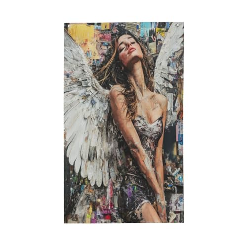 Pretty Angel Graffiti Street Art Yard House Flags,3x5 Ft Season Greeting Banner With Grommets Indoor Outdoor Party Home Decorations