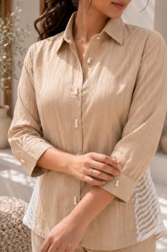 Image of Cotton Co-ord Set for Women | With Long Sleeves | Lace Back Panel | Relaxed Fit | Casual Wear | Office Outfit | Lounge | Travel